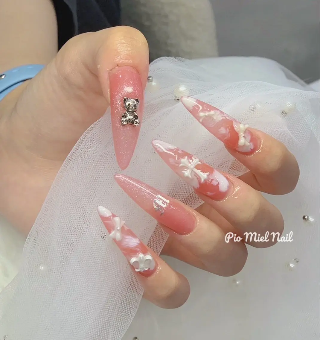 ネイル アートネイル ジェルネイル ロングネイル 大理石ネイル(マーブル) パラジェル ハンドネイル HANA 長さだしのネイルデザイン