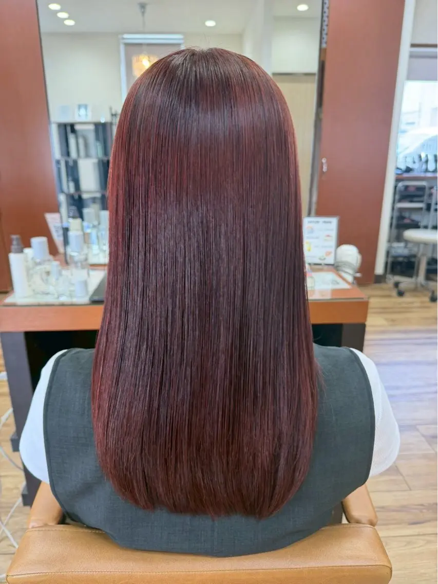 セミロング ピンクブラウン トリートメント ヘアカラー トリートメント début / みやびのヘアスタイル