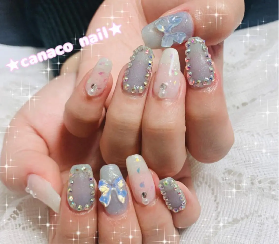 ネイル アートネイル オーロラネイル ブルー ジェルネイル パラジェル ベテランネイル cnc nailのネイルデザイン
