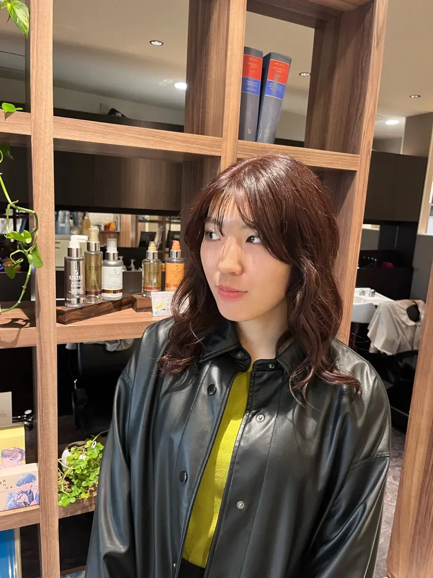 セミロング カラー レッドカラー ヘアカラー dogstar小林諒 パーマ/レイヤーのヘアスタイル