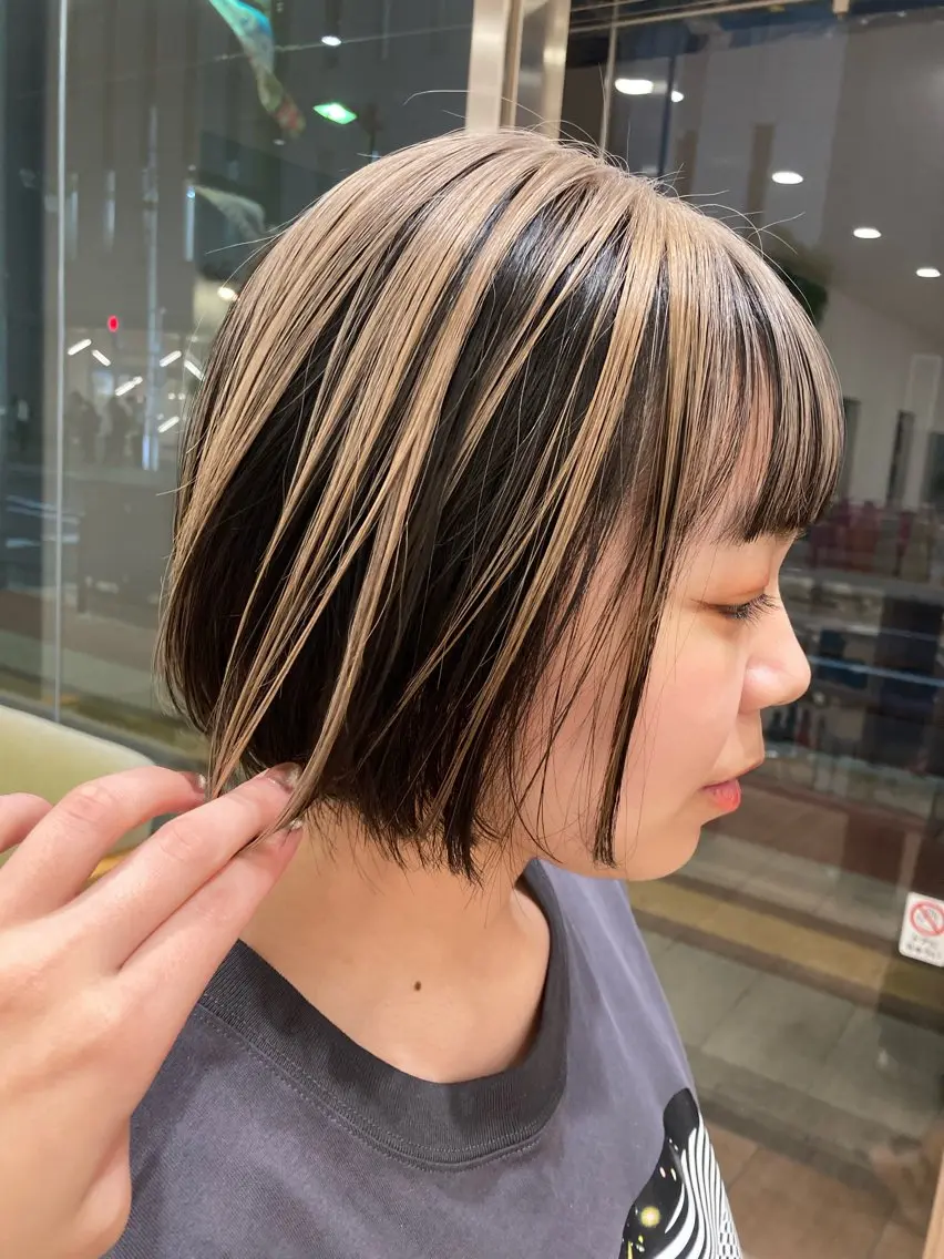 カラー ブリーチ ケアブリーチ デザインカラー ハイトーンカラー ボブ ヘアカラー むらたみずき /大宮ボブ、ショートのヘアスタイル