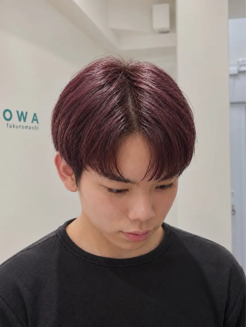 カラー メンズ カシス レッドカラー 加藤 月渚のヘアスタイル