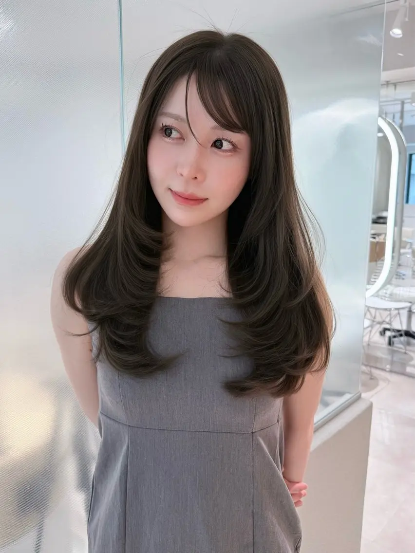 ロング カラー ベージュカラー ブリーチ ブリーチなしカラー オリーブベージュ カット ヘアカラー トリートメント レイヤー/顔周り小顔 /大嶋伸吾のヘアスタイル