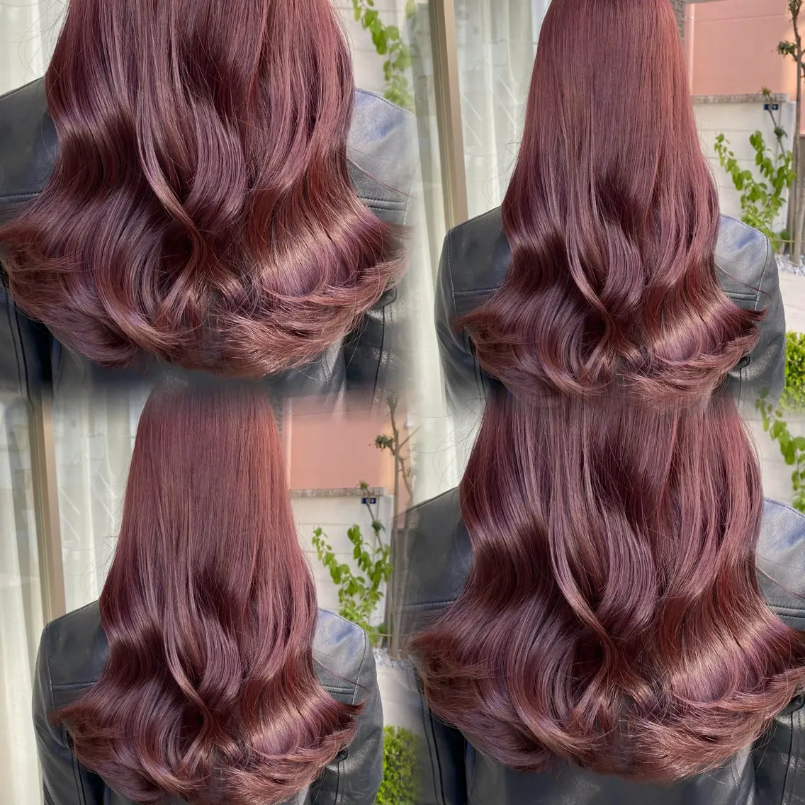 ロング カラー ブリーチ ブリーチなしカラー ピンクカラー ピンクパープル パープルカラー カット ヘアカラー トリートメント グレージュ/レイヤー /韓国ヘア/RISAのヘアスタイル