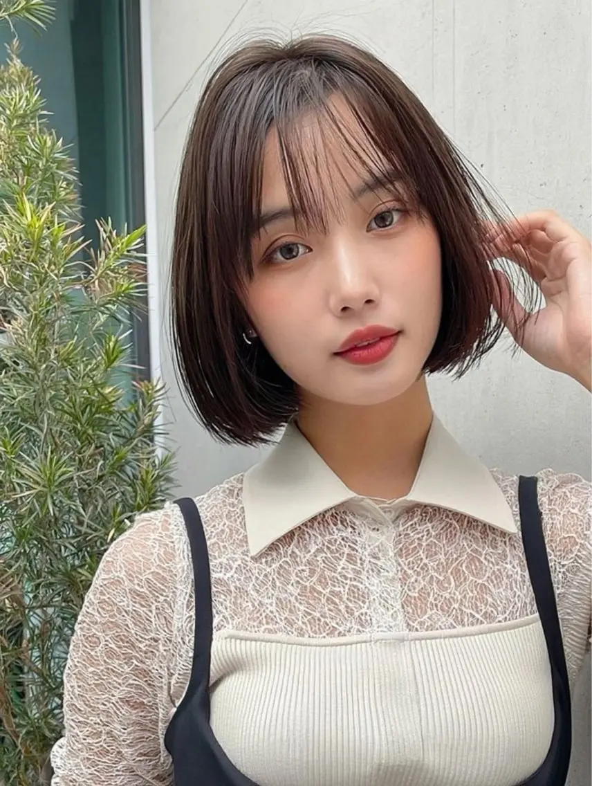 ミディアム ボブ 髪質改善 韓国風ヘア レイヤーカット 縮毛矯正 カット ヘアカラー トリートメント 髪質改善/レイヤー/ 佐藤 舞🌷🫧のヘアスタイル