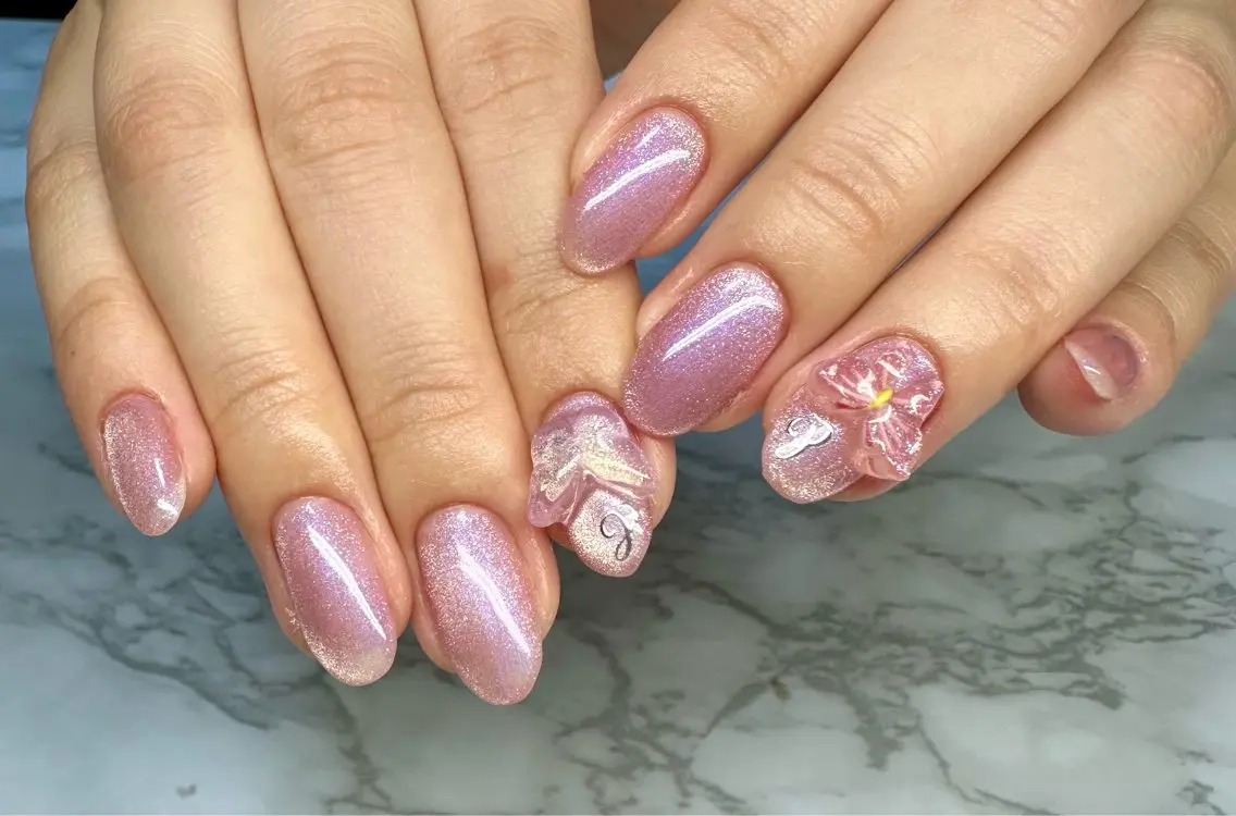 ネイル マグネットネイル ニュアンスネイル リボン 春ネイル Mai’s nailのネイルデザイン
