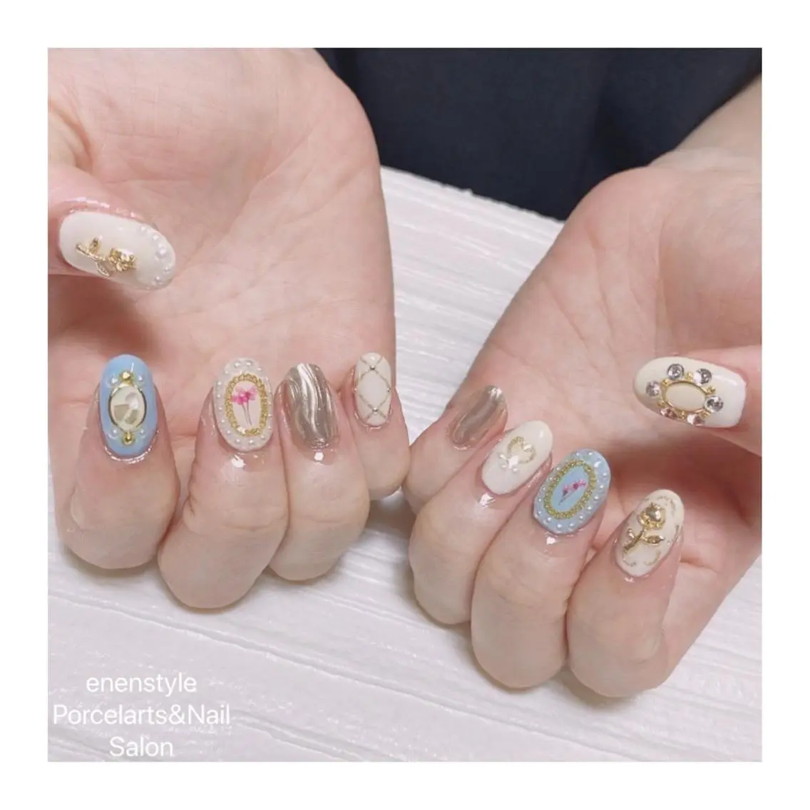ミディアム ネイル ハンドネイル 🐾enen style 🐾のネイルデザイン