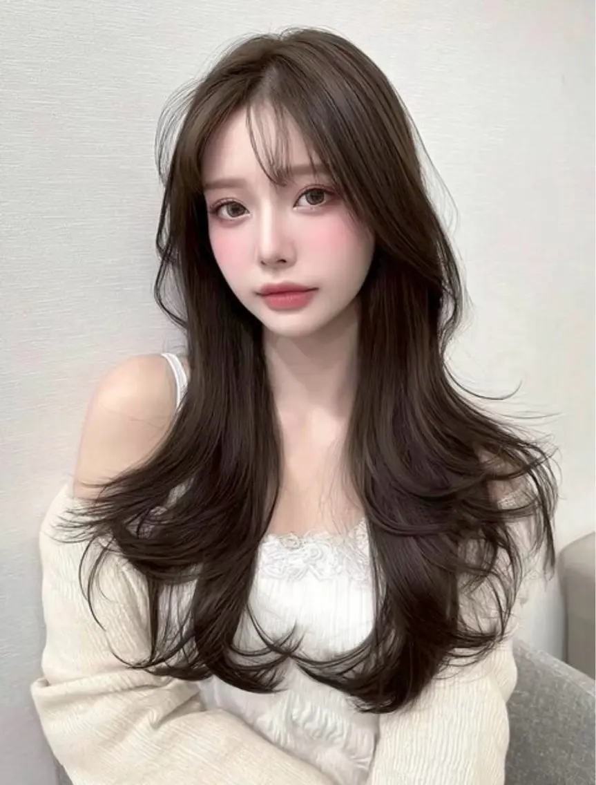 ロング カラー アッシュ アッシュブラック ベージュカラー 黒髪 ブルーカラー ヘアカラー 盛れる韓国ヘア🩰/ ワンホンヘア/華のヘアスタイル
