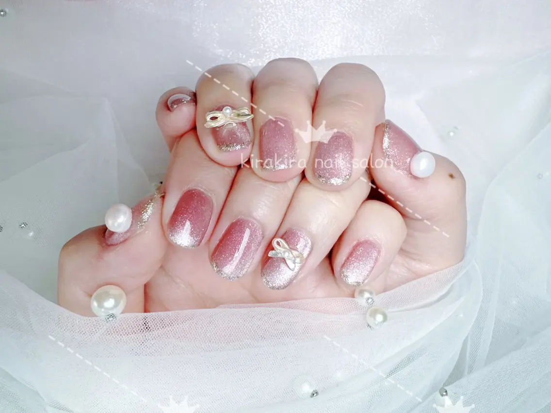 ネイル ピンク リボン Kirakira Nail salonのネイルデザイン
