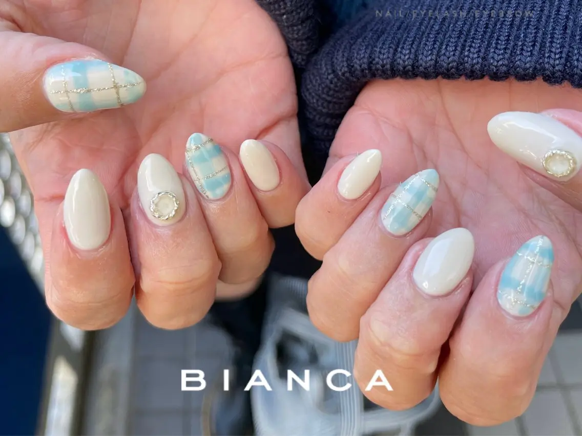 ネイル ブルー ハンドネイル Bianca‎🤍 WATANABEのネイルデザイン