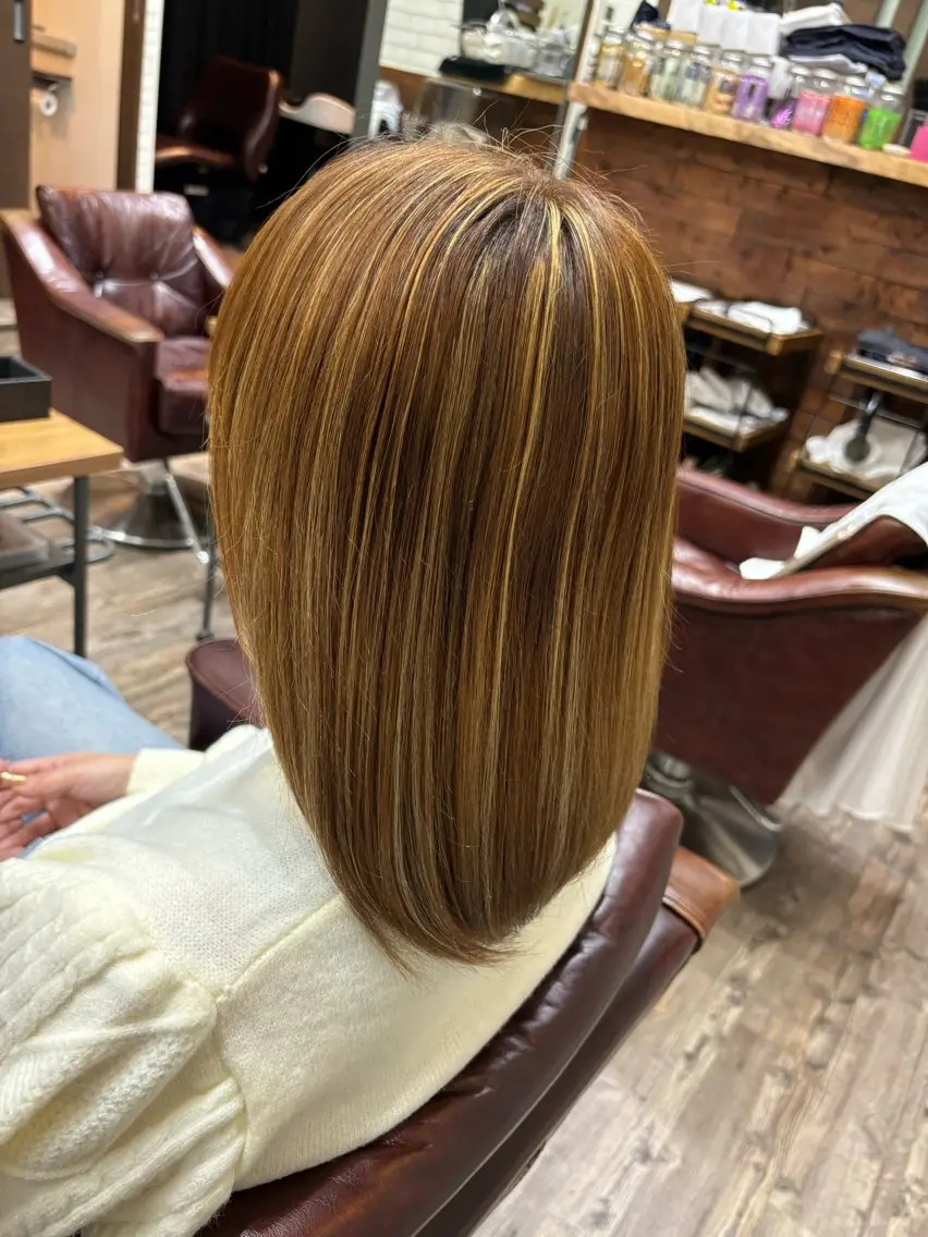 ミディアム カラー ハイライトカラー ハイライト 💎白髪染めも対応 🙆👌山本明菜のヘアスタイル
