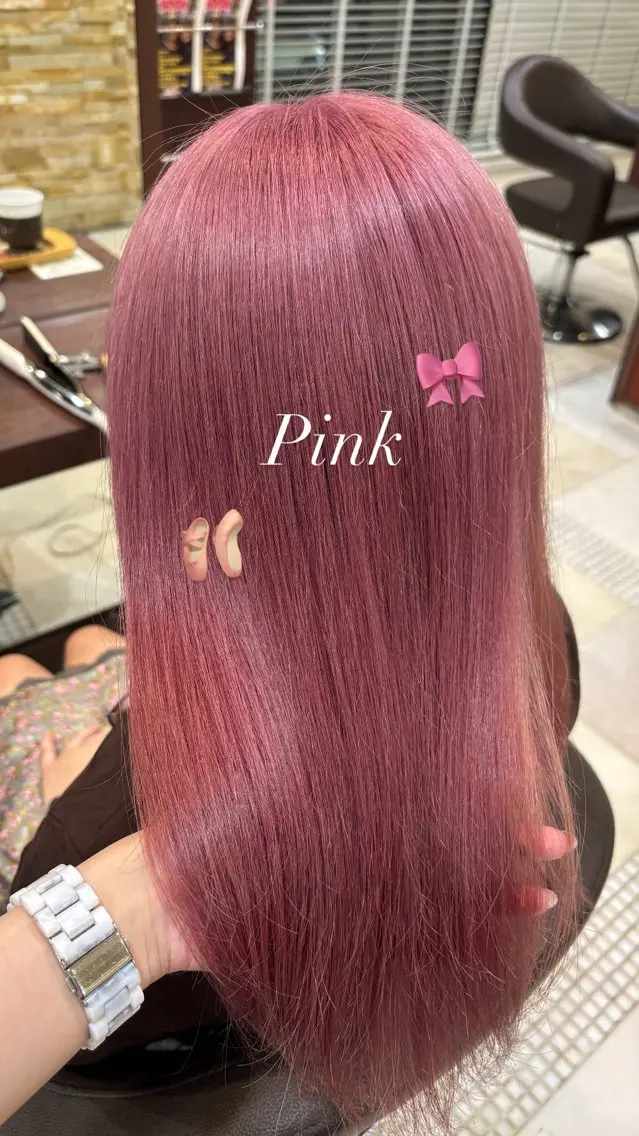 セミロング ベージュ/ピンク IBUKI🍒のヘアスタイル