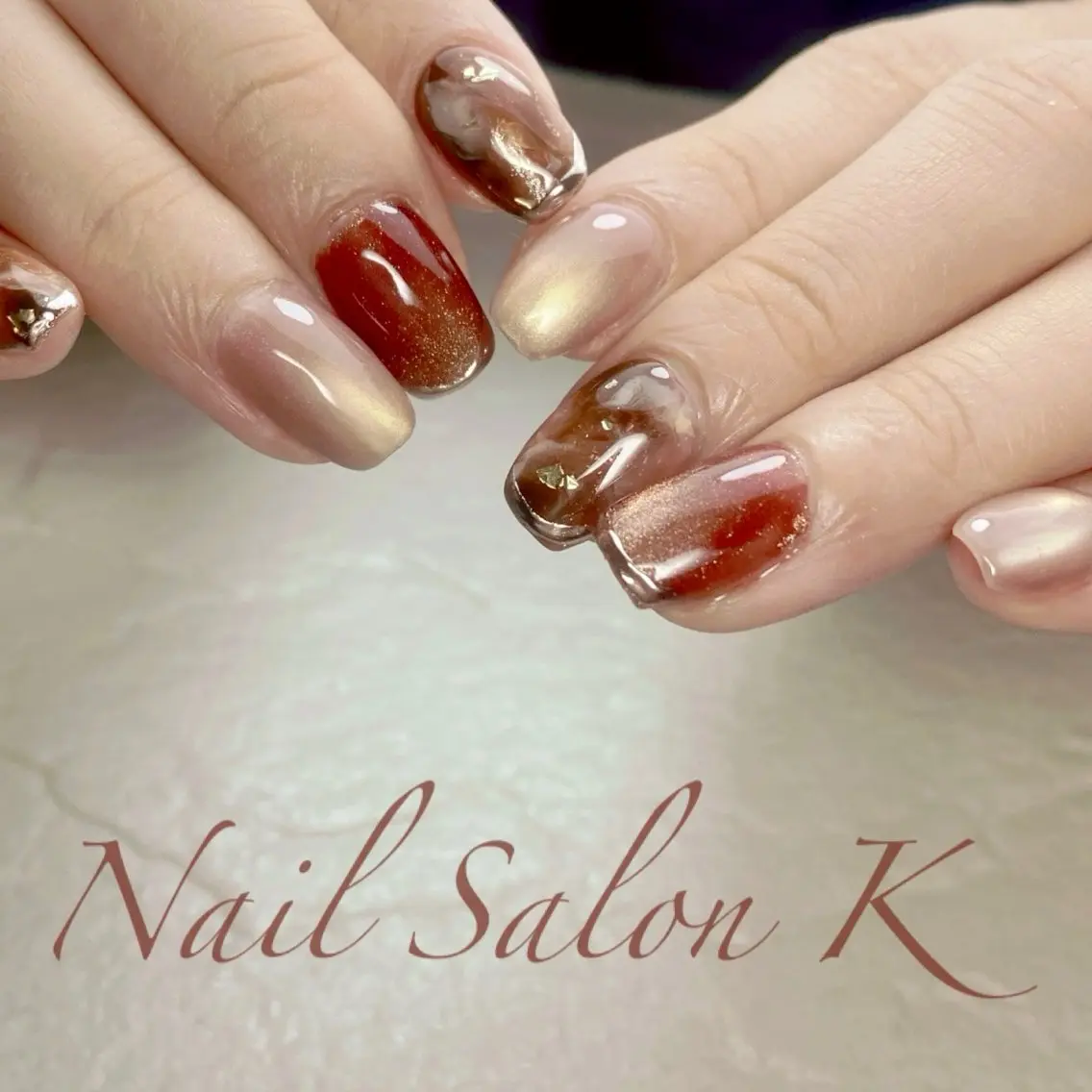 ネイル ブラウン マグネットネイル ニュアンスネイル ハンドネイル Nail Salon K 🧸美爪育成のネイルデザイン