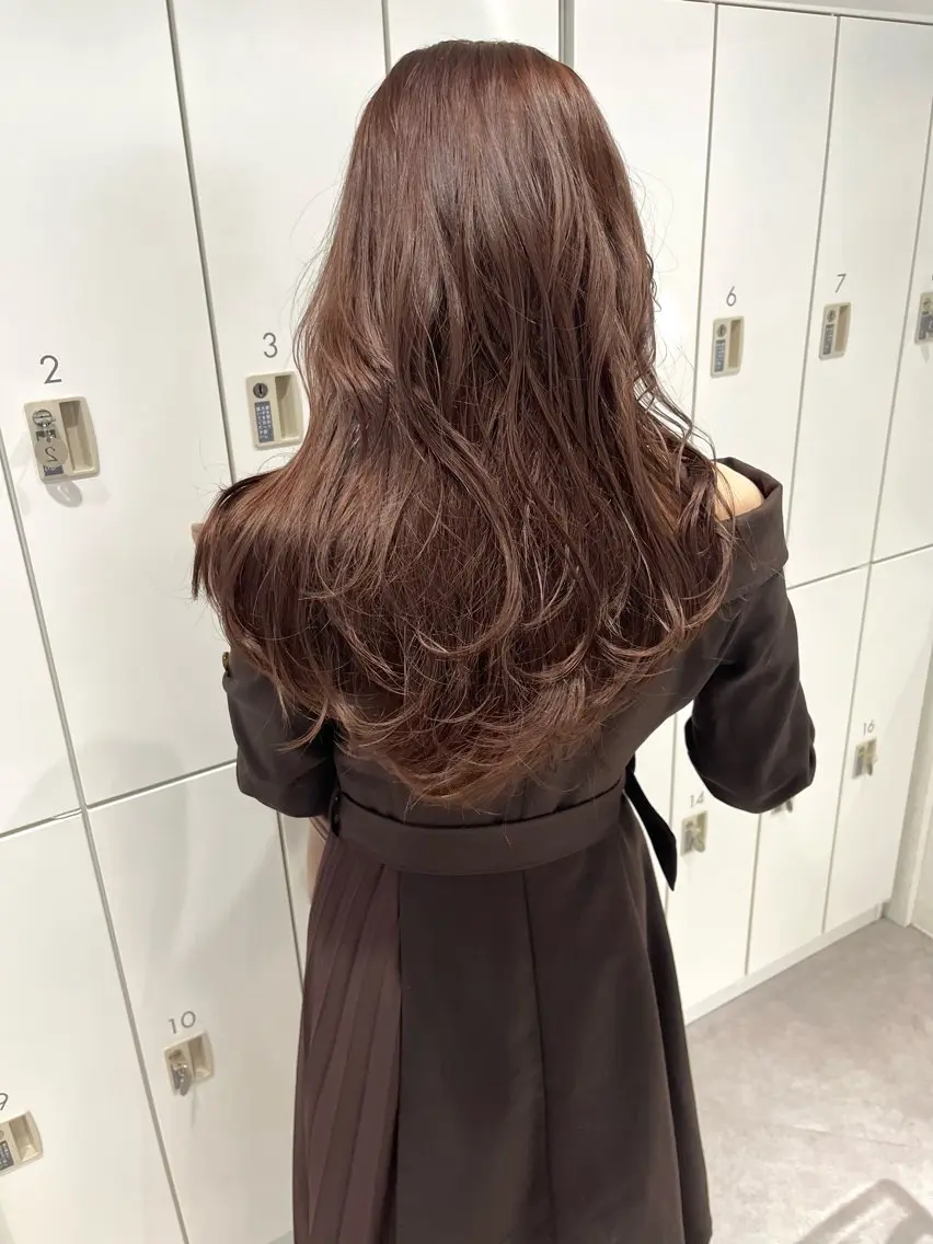 ロング カラー ブリーチ ブラウンカラー ケアブリーチ ピンクカラー ピンクブラウン カット ヘアカラー トリートメント 韓国ハッシュカット/ 新宿/髪質改善/岡崎のヘアスタイル