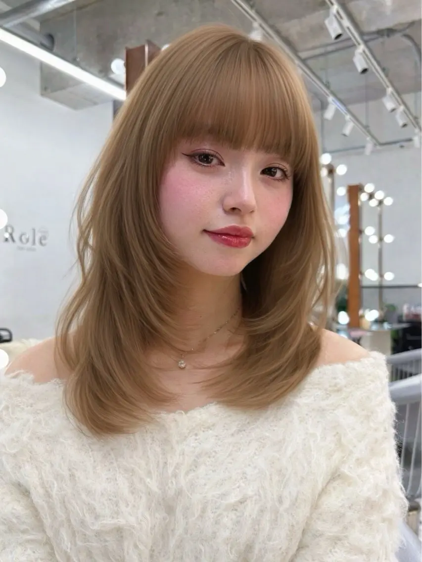 ミディアム カラー ベージュカラー ブリーチ 透明感カラー ブリーチなしカラー 髪質改善 【博多髪質改善】 吉村 清志のヘアスタイル