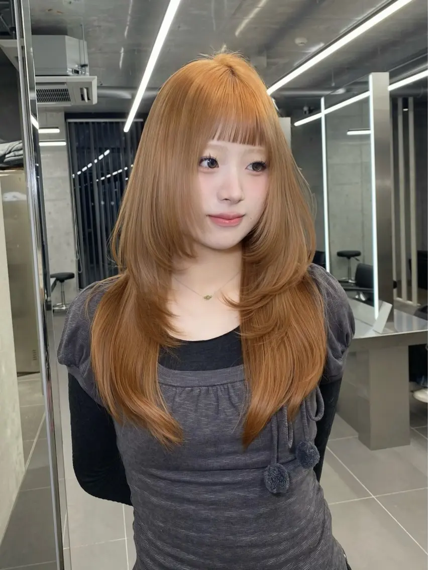 ロング ヘアカラー ミルクティー/韓国ヘ アHaruka🎀のヘアスタイル