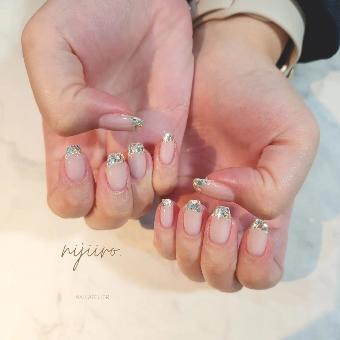 ネイル フレンチネイル ガラスフレンチ ハンドネイル nijiiro🌈 サトウのネイルデザイン