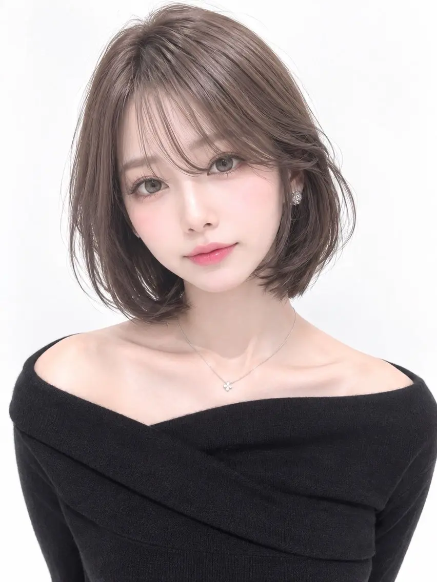 ミディアム ボブレイヤー ボブ レイヤーカット 縮毛矯正 齋藤 拓郎のヘアスタイル