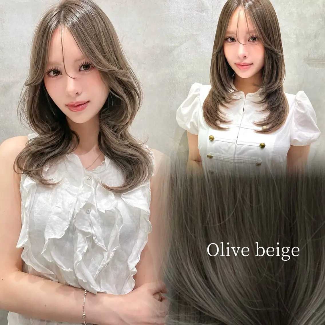 カラー ベージュカラー 透明感カラー オリーブベージュ ヘアカラー londnaitre 乙川友杏のヘアスタイル