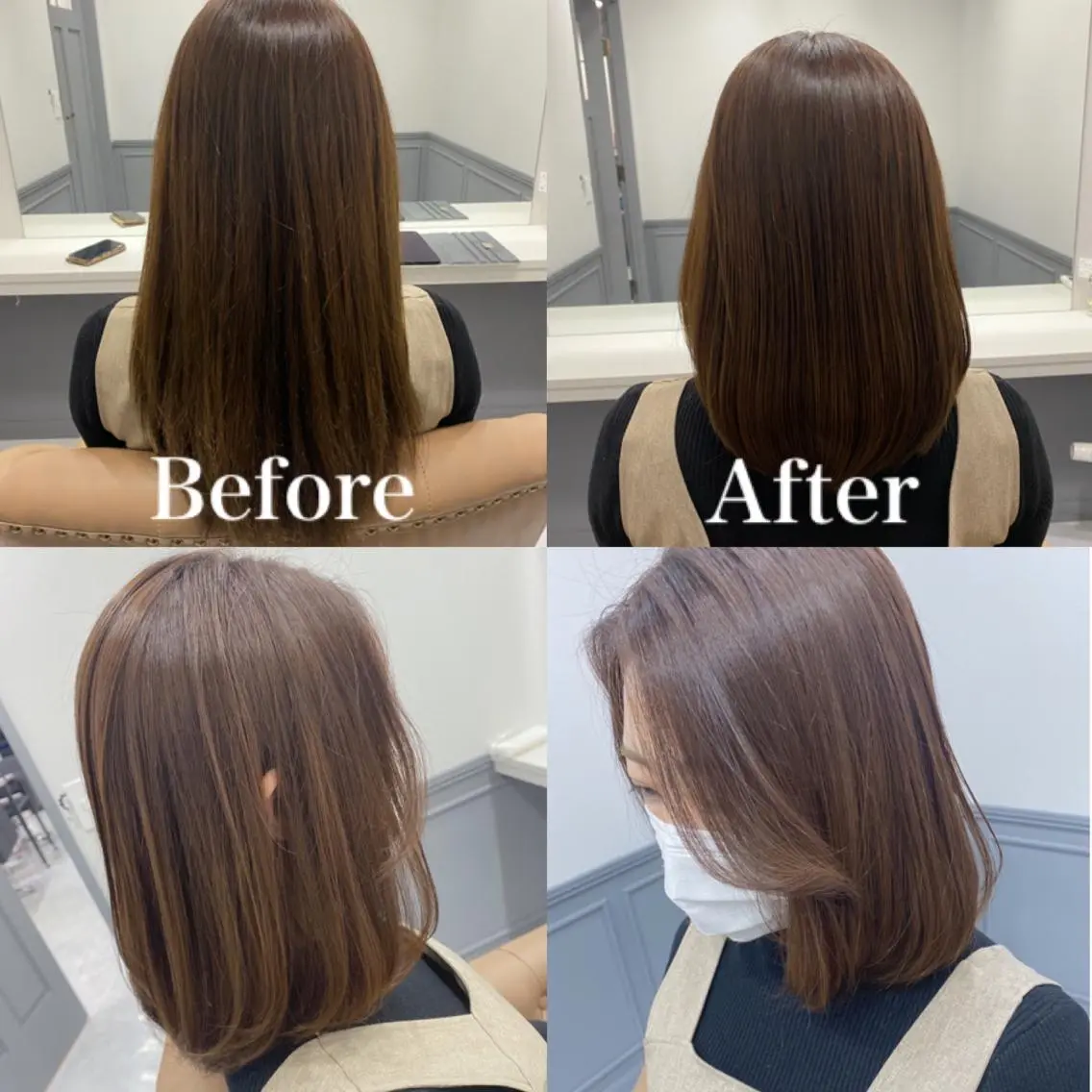 ミディアム カラー 顔周りカット レイヤーカット カット トリートメント 髪質改善×矯正🫧 韓国ヘアasamiのヘアスタイル