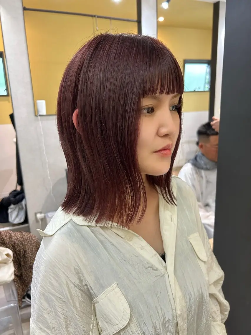 ミディアム カラー ブリーチ ブラウンカラー ブリーチなしカラー ピンクカラー ピンクブラウン hubhair レイヤー/透明感のヘアスタイル