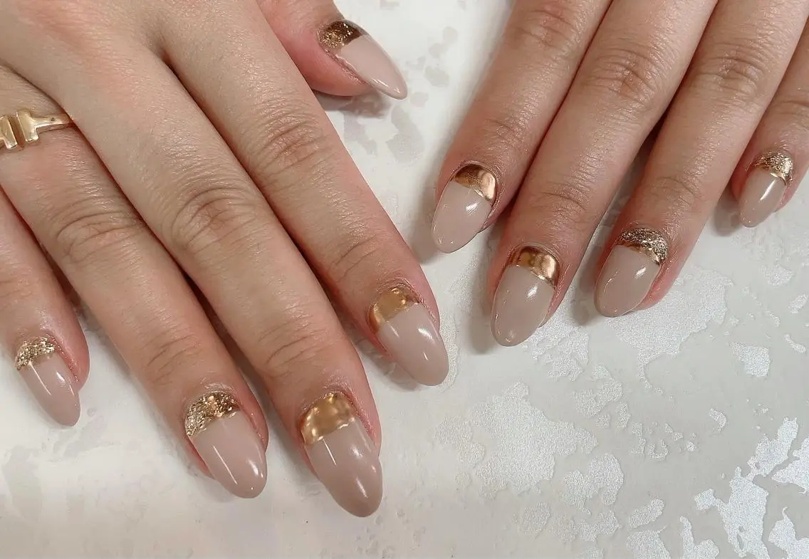 ネイル ゴールド ミラーネイル ピンク Nail cottageのネイルデザイン