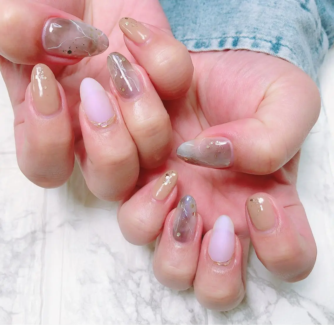 ネイル 大理石ネイル(マーブル) ミラーネイル ニュアンスネイル ハンドネイル Nailsalon Eve（イヴ）のネイルデザイン