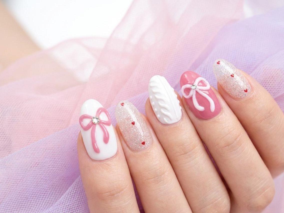 ネイル ぷっくりネイル リボン ハンドネイル Lili Nail Studio西荻窪店のネイルデザイン