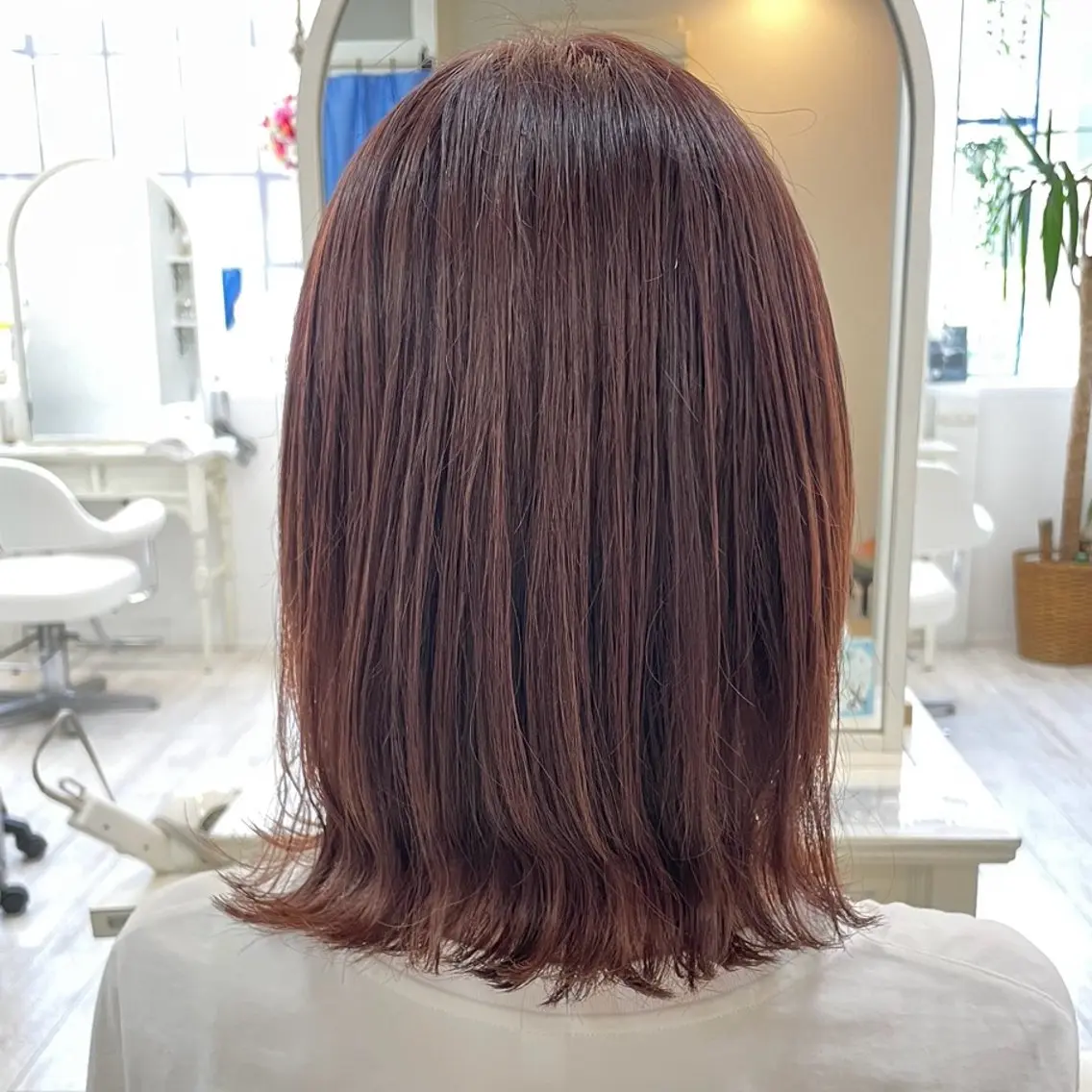 ミディアム カラー ヘアアレンジ ブラウンカラー ピンクカラー ピンクブラウン 町田 あみのヘアスタイル