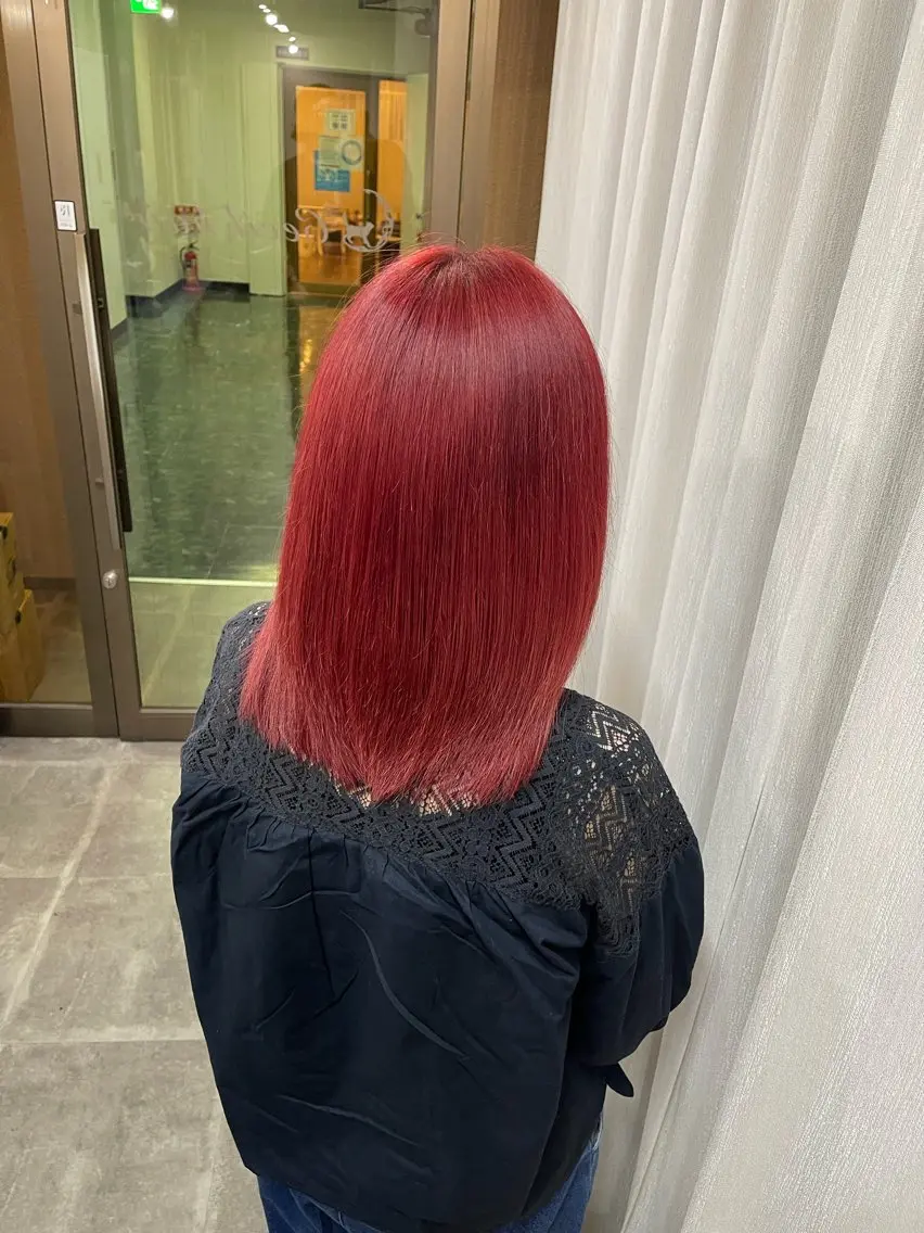 セミロング カラー ブリーチ ケアブリーチ デザインカラー ダブルカラー レッドカラー ヘアカラー トリートメント ダブルカラー/ 髪質改善💎安藤のヘアスタイル