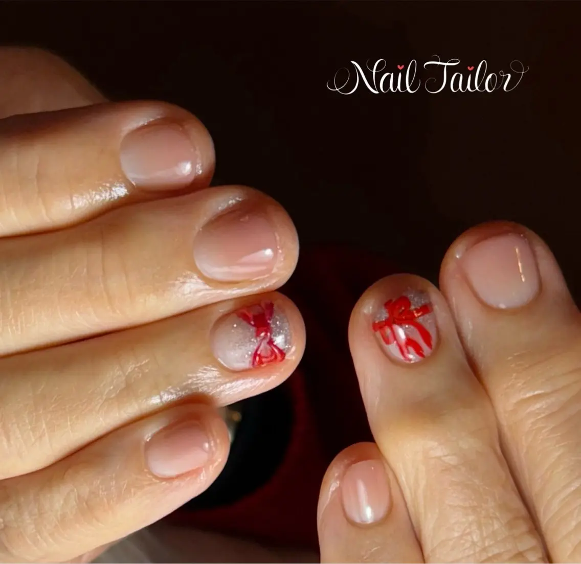 ネイル グラデーション オフィスネイル ワンカラーネイル リボン ショートネイル ハンドネイル NailTailor ネイルテイラーのネイルデザイン