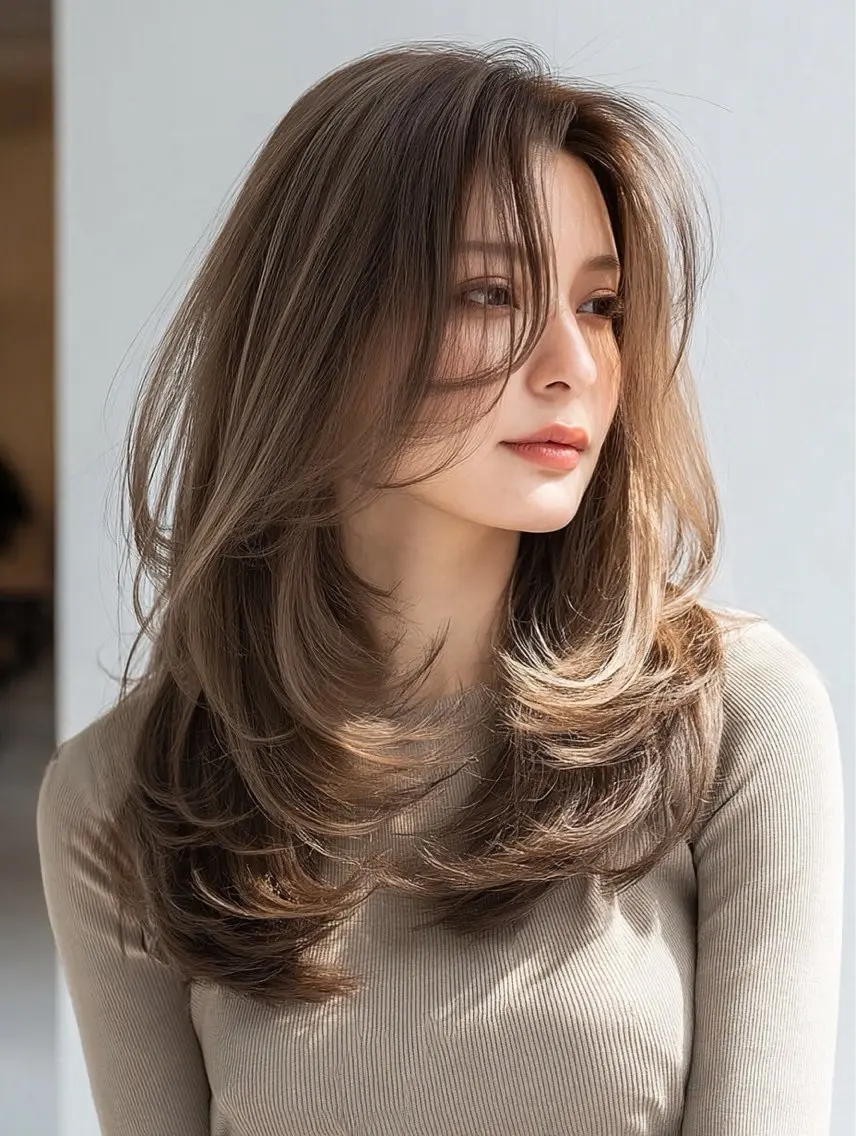 ロング 縮毛矯正 絶対綺麗な暖色カラー 🎯あります✨増渕✨のヘアスタイル