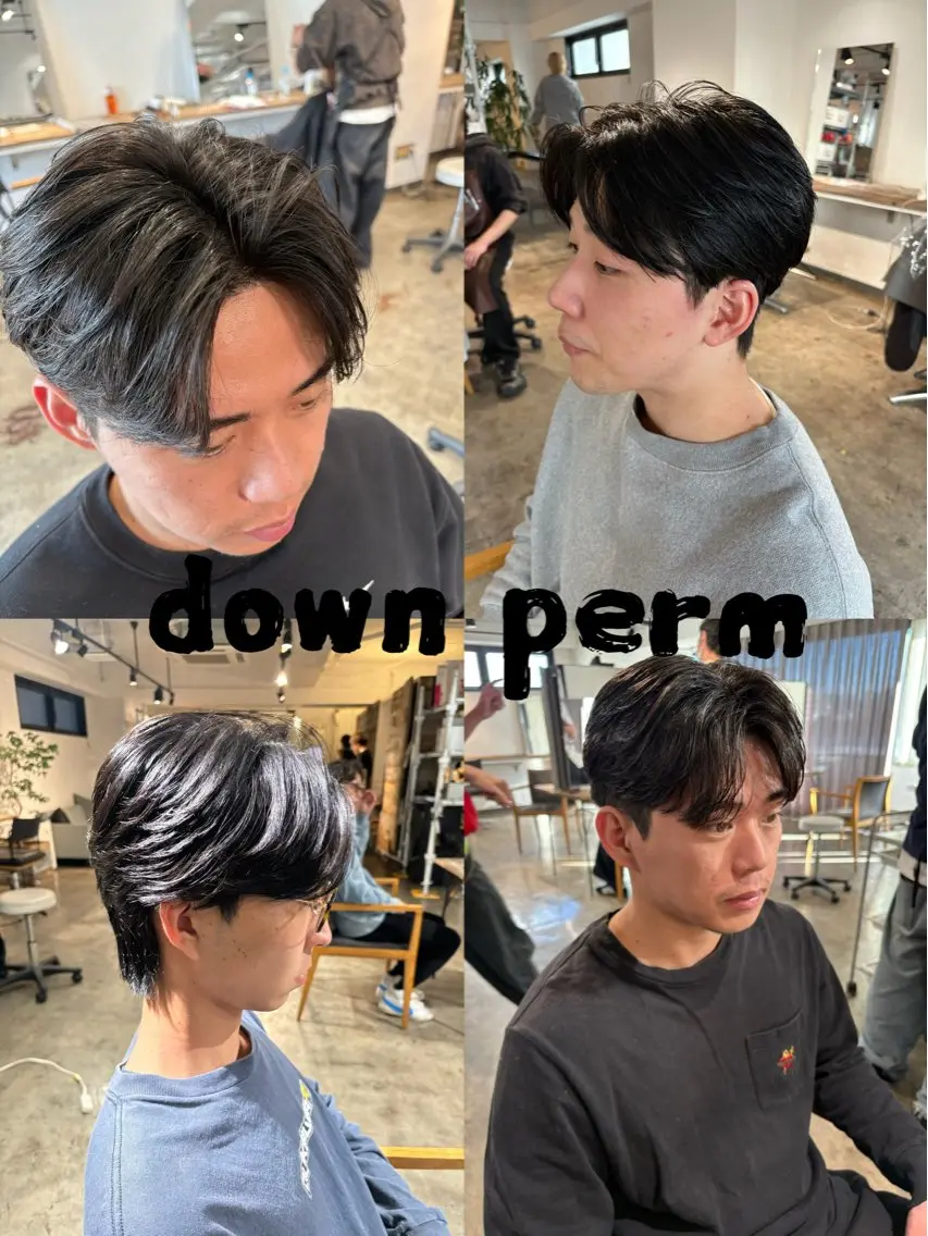 ショート パーマ メンズ センターパート ダウンパーマ フェザーパーマ カルマパーマ メンズ韓国風 カット パーマ 名駅/フェザーパーマ 曲がる縮毛矯正/森岡のヘアスタイル
