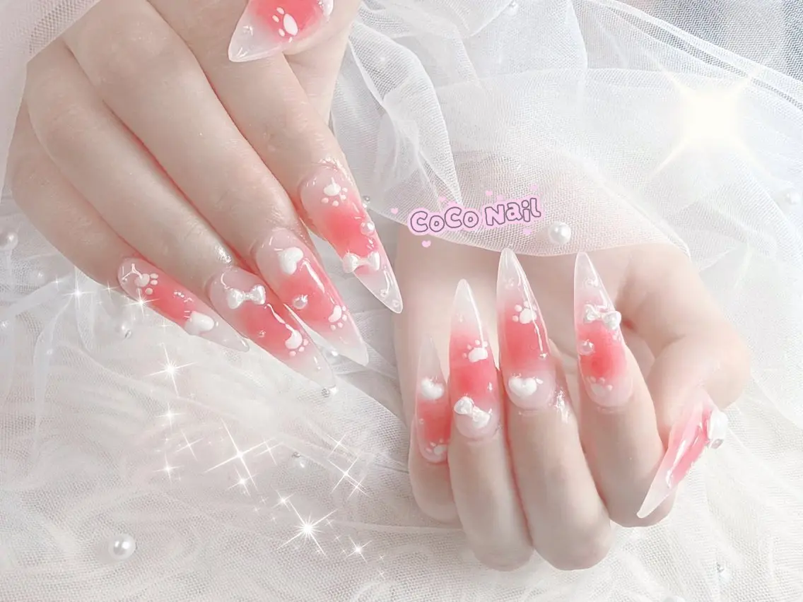 ロング カラー ピンクカラー ロング ハンドネイル CoCo Nail 長さ出し専門店のネイルデザイン