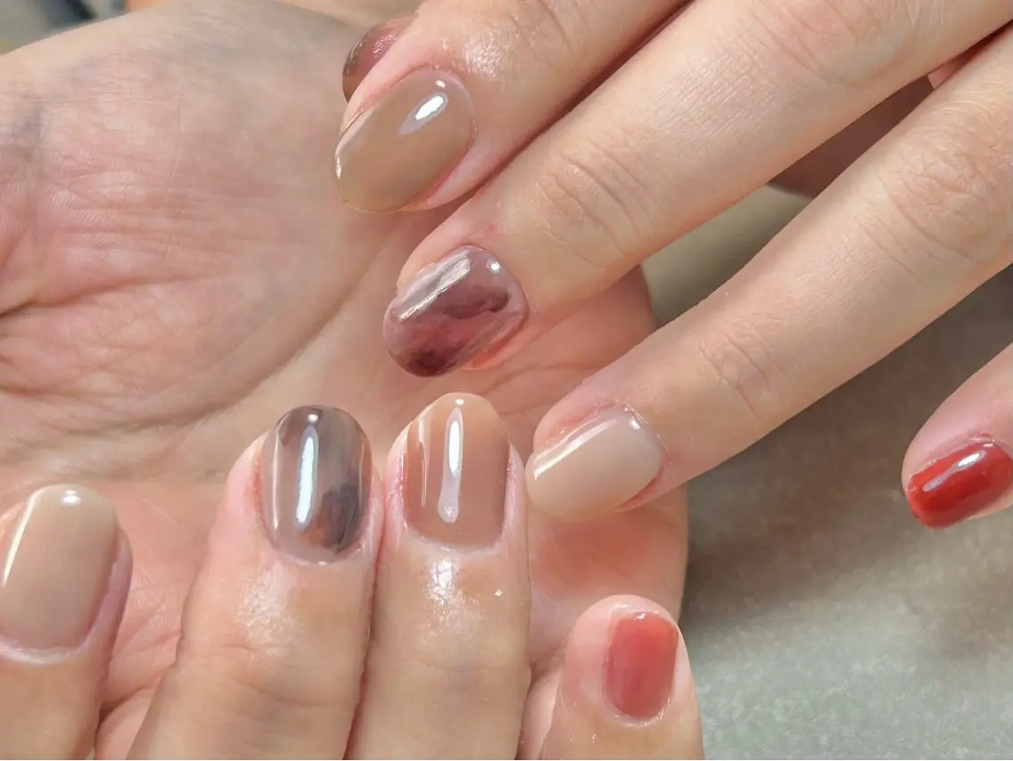 ネイル べっ甲ネイル ニュアンスネイル ハンドネイル amo_nail 岡山市南区自宅ネイルのネイルデザイン