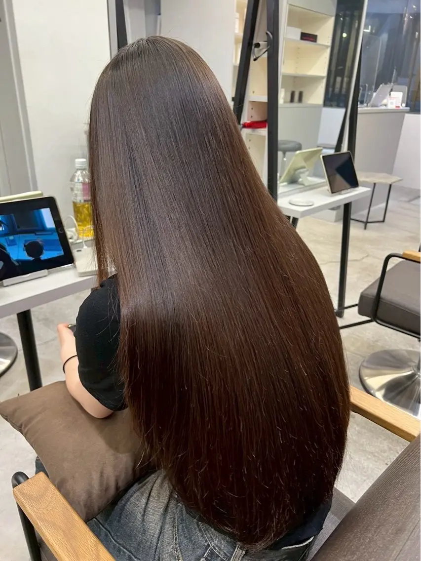 ロング パーマ 縮毛矯正 🍒モテ暖色カラー × うる艶✧ ゆなのヘアスタイル