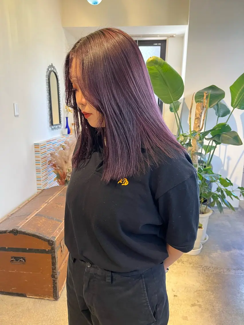 ミディアム カラー ブリーチ ボルドーカラー カット ヘアカラー トリートメント 🩷ハイトーン透明感 レイヤー🩷ユリカのヘアスタイル
