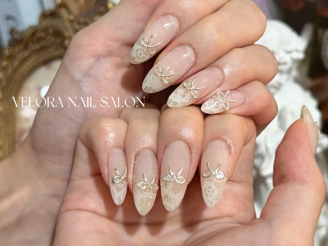 ネイル レース リボン ハンドネイル VELORA NAILのネイルデザイン