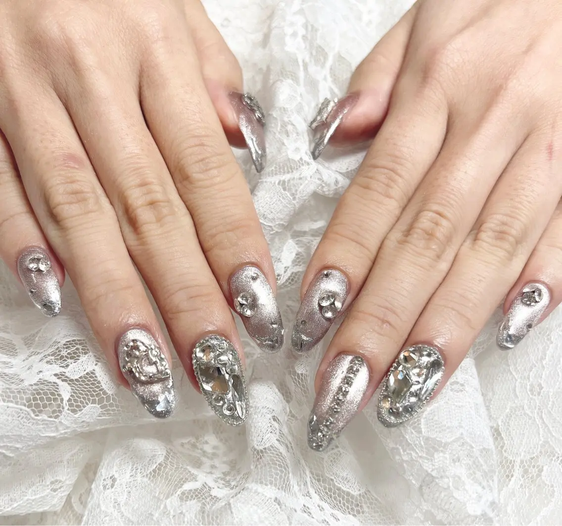ネイル フレンチネイル ガラスフレンチ マグネットネイル Nail Salon Elpisのネイルデザイン