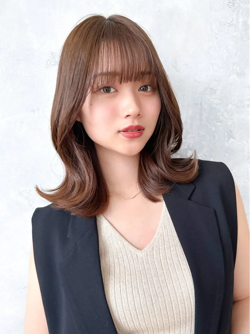 セミロング カラー ベージュカラー ブラウンカラー ブラウンベージュ くびれヘア 顔周りカット 顔周り/くびれヘア 韓国ヘア💕風間るなのヘアスタイル