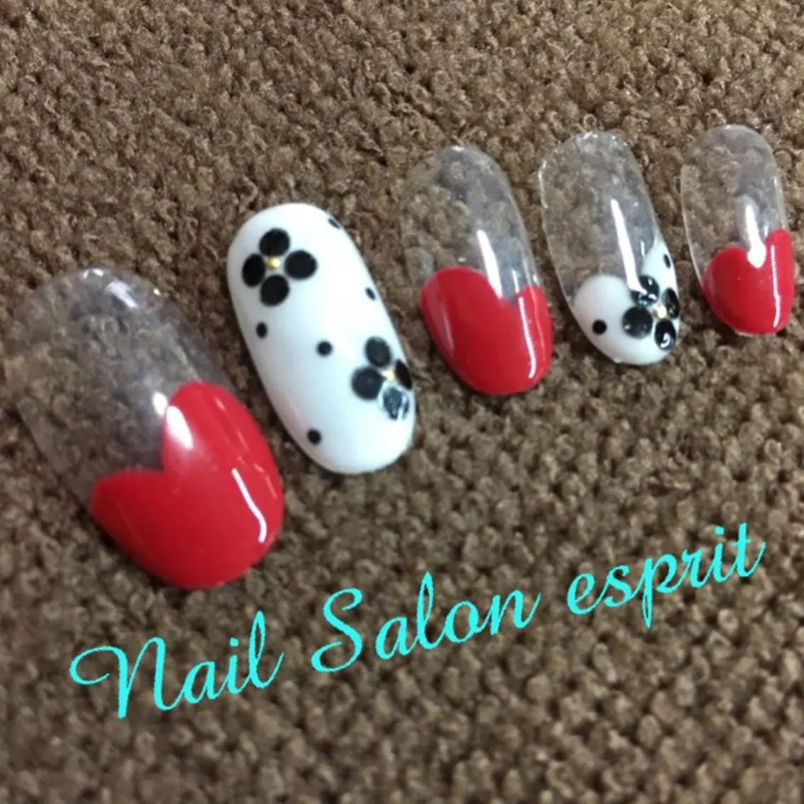 ネイル フラワーネイル フレンチネイル ハート 赤色 Nail Salon espritのネイルデザイン