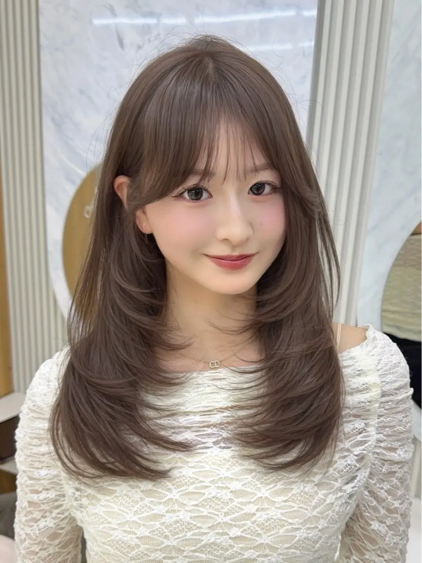 セミロング 韓国風ヘア レイヤーカット カット ヘアカラー トリートメント 顔周り/レイヤー/ 前髪/TAKUのヘアスタイル