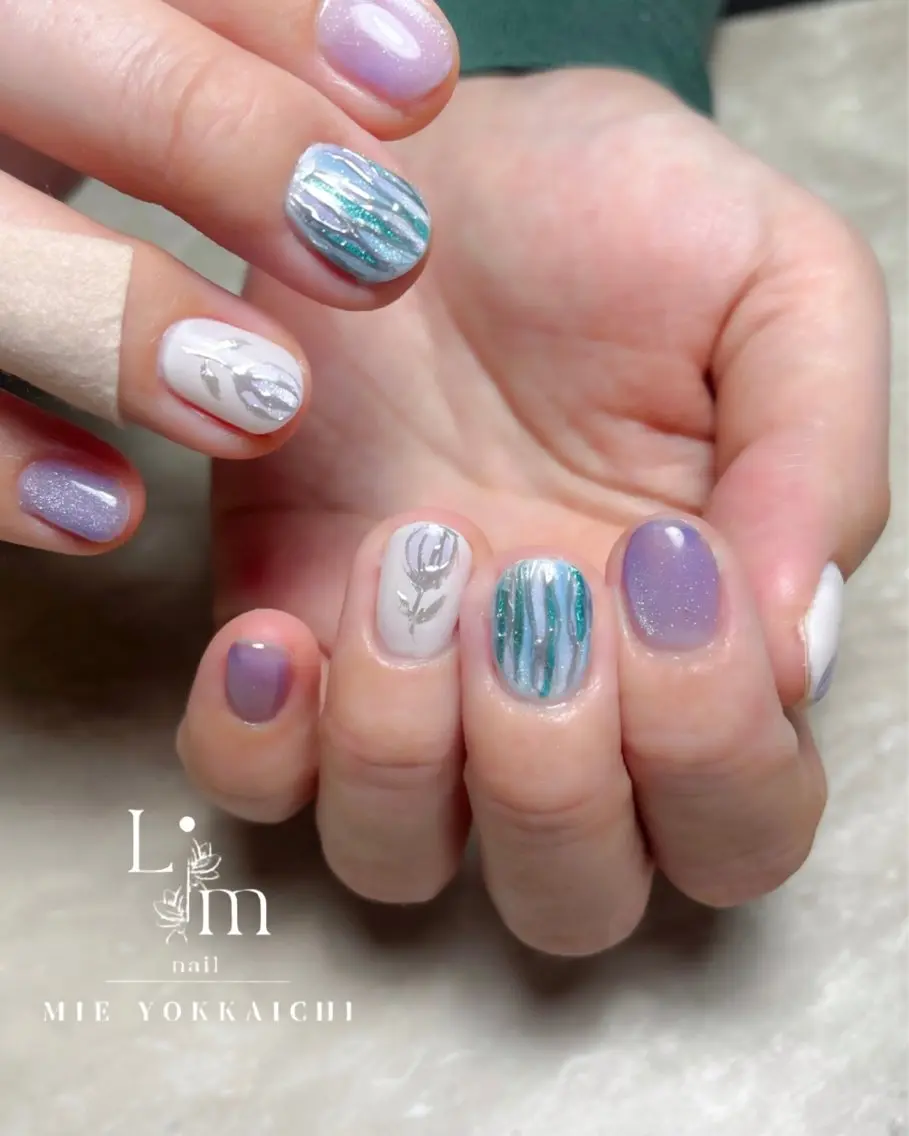 ネイル アートネイル パープル 春ネイル Li.m nail リム ネイルのネイルデザイン