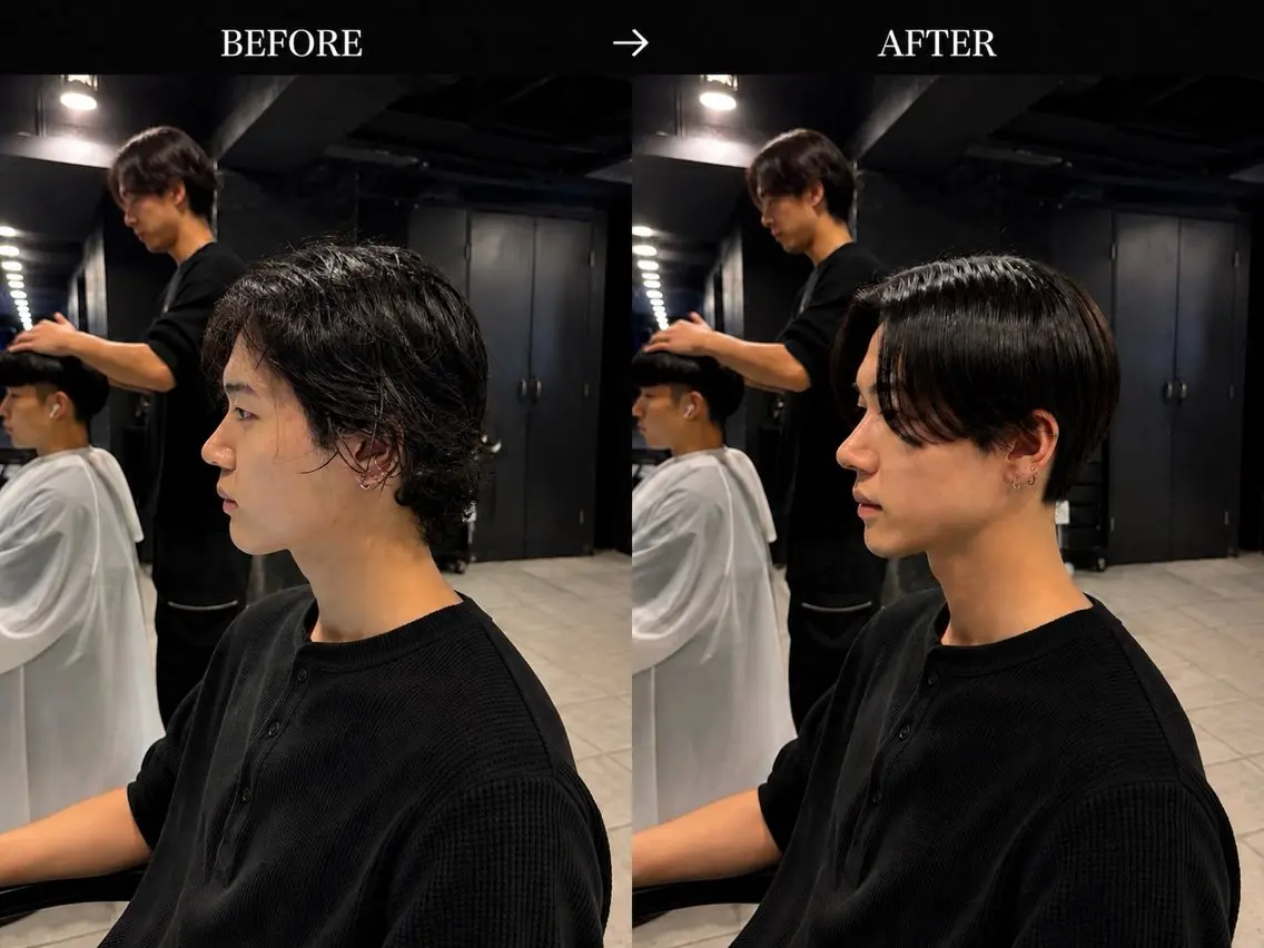 ミディアム パーマ メンズ センターパート 縮毛矯正 カット 縮毛矯正 【フェザーパーマ】 【縮毛矯正】鶴田文のヘアスタイル