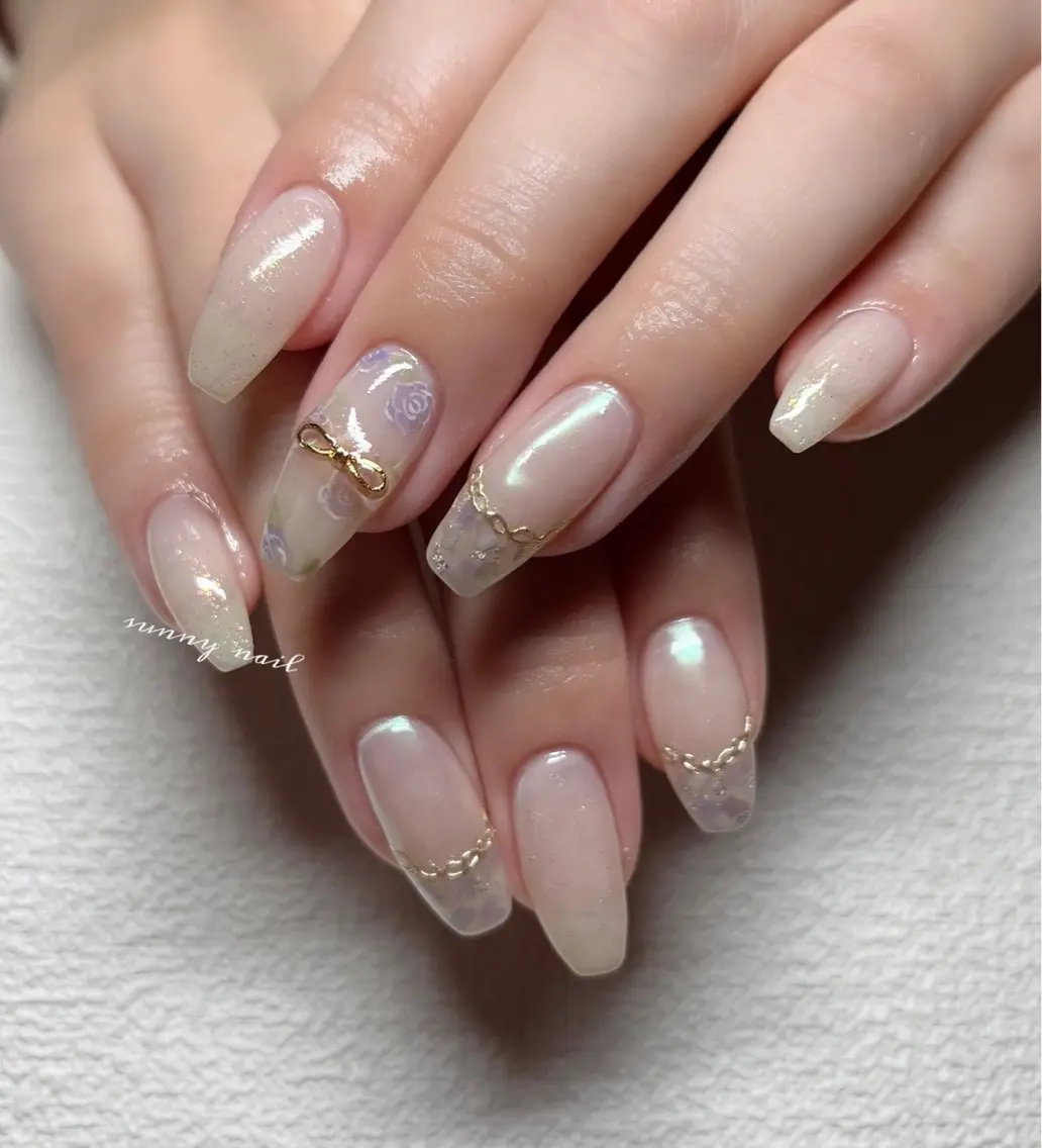 ネイル オーロラネイル ジェルネイル ハート ミラーネイル パラジェル sunny nailのネイルデザイン