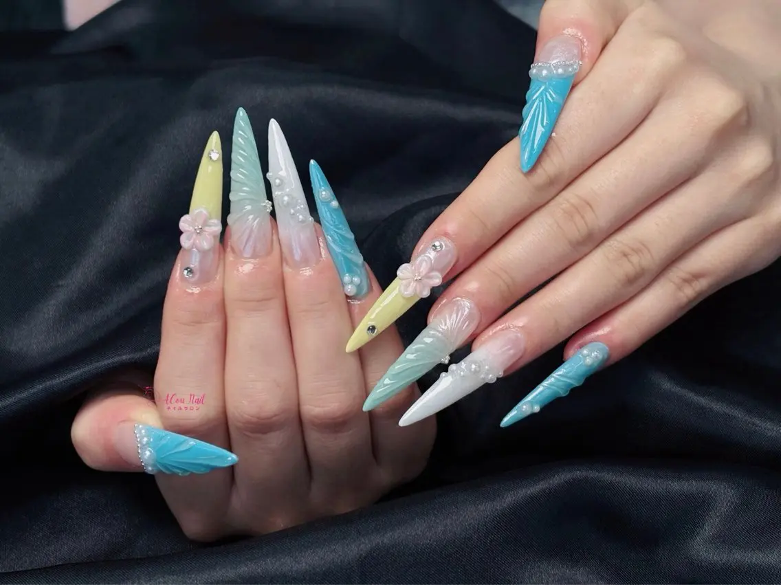 ネイル 桜ネイル 長さ出し フラワーネイル フレンチネイル ジェルネイル ハンドネイル ACon NailSalonのネイルデザイン