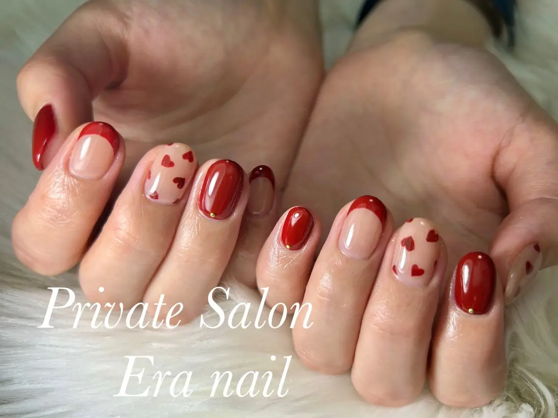 ネイル ボルドー ハート Era nailのネイルデザイン
