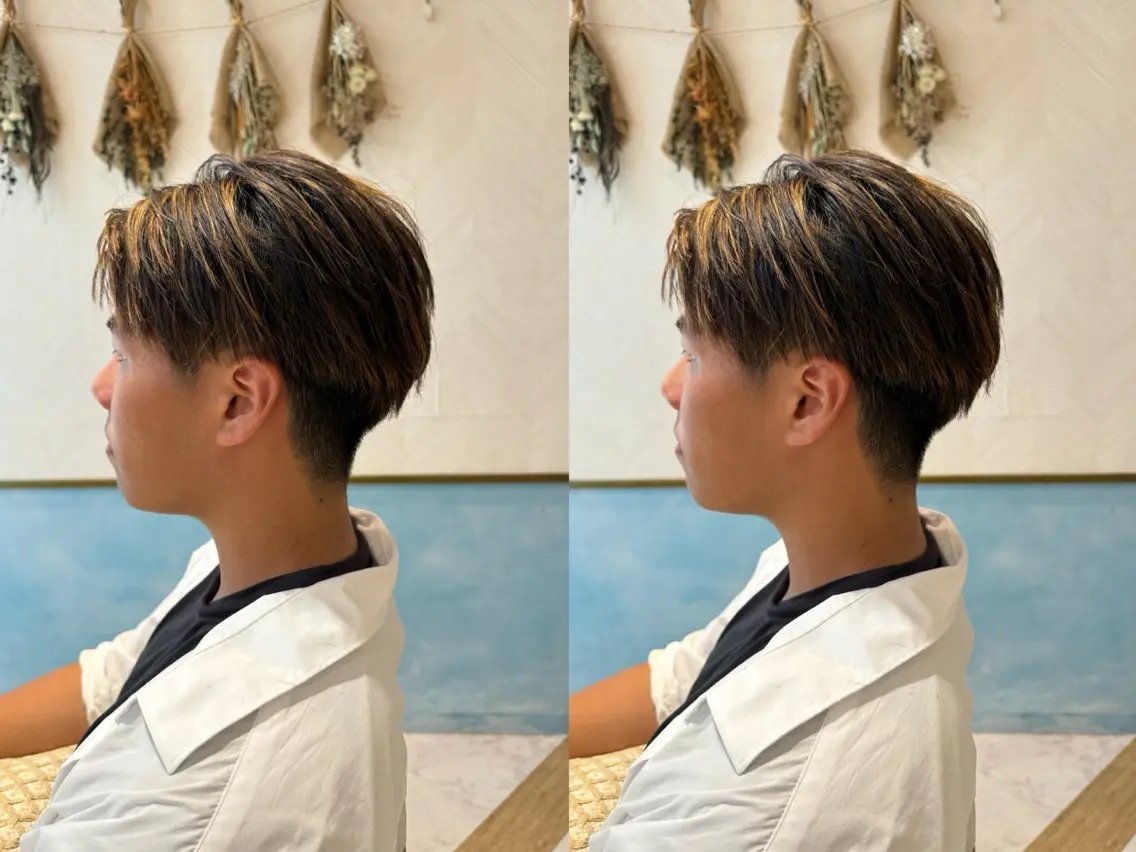 ミディアム カラー メンズ カット ヘアカラー トリートメント ヘアセット ハクヤ心斎橋 パーマ/縮毛矯正のヘアスタイル
