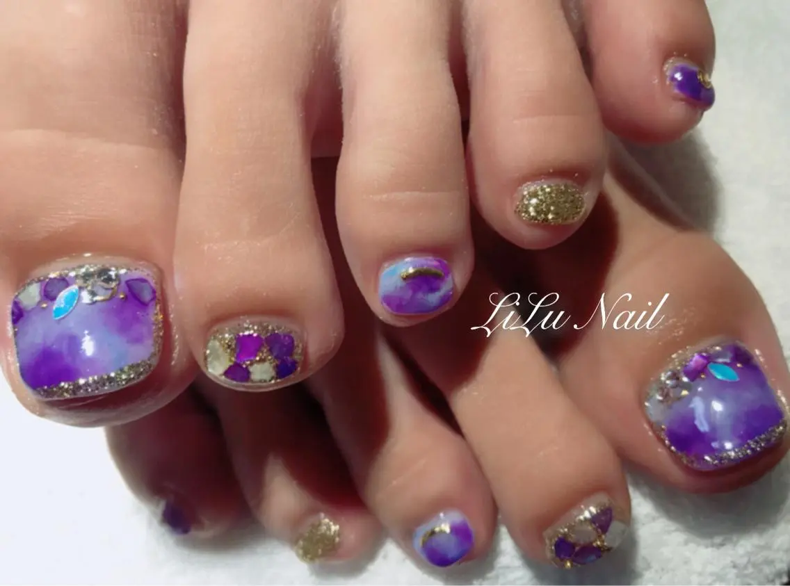 ネイル フットネイル パープル モチの良さ◉ フィルインネイル♡のネイルデザイン