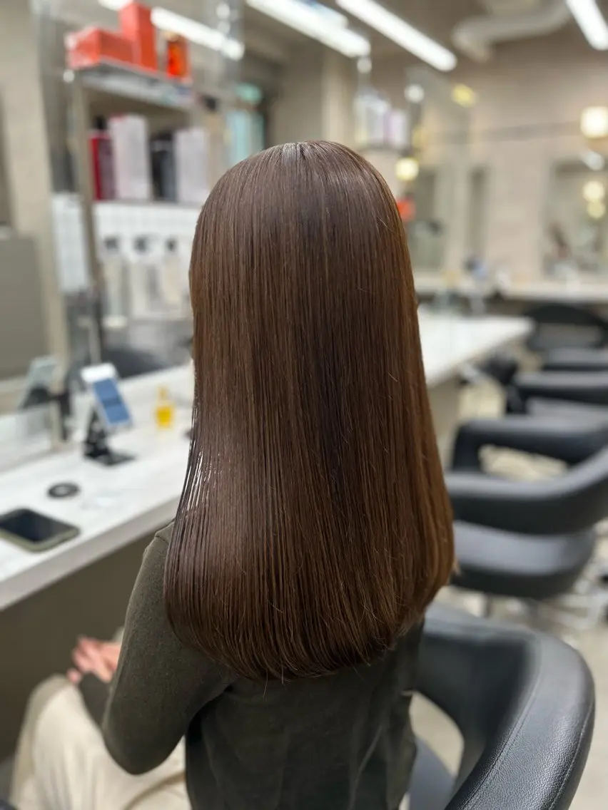 セミロング カラー パーマ ヘアアレンジ メンズ キッズ ブリーチなしカラー/ ブラウン/レイヤーのヘアスタイル